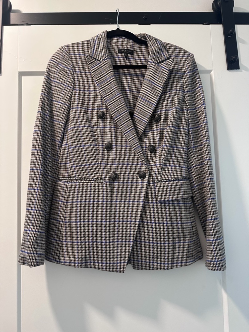 rag & bone Double-Breasted Houndstooth Blazer in Black, Cream, Brown, Blue